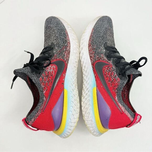 Nike Epic React Flyknit Mottle Black University Red Running Athletic Sneakers - Picture 6 of 16